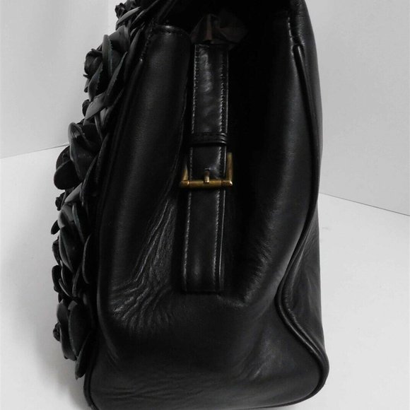 Clever Carriage Company French Black Leather Rose Large Satchel - Picture 3 of 6